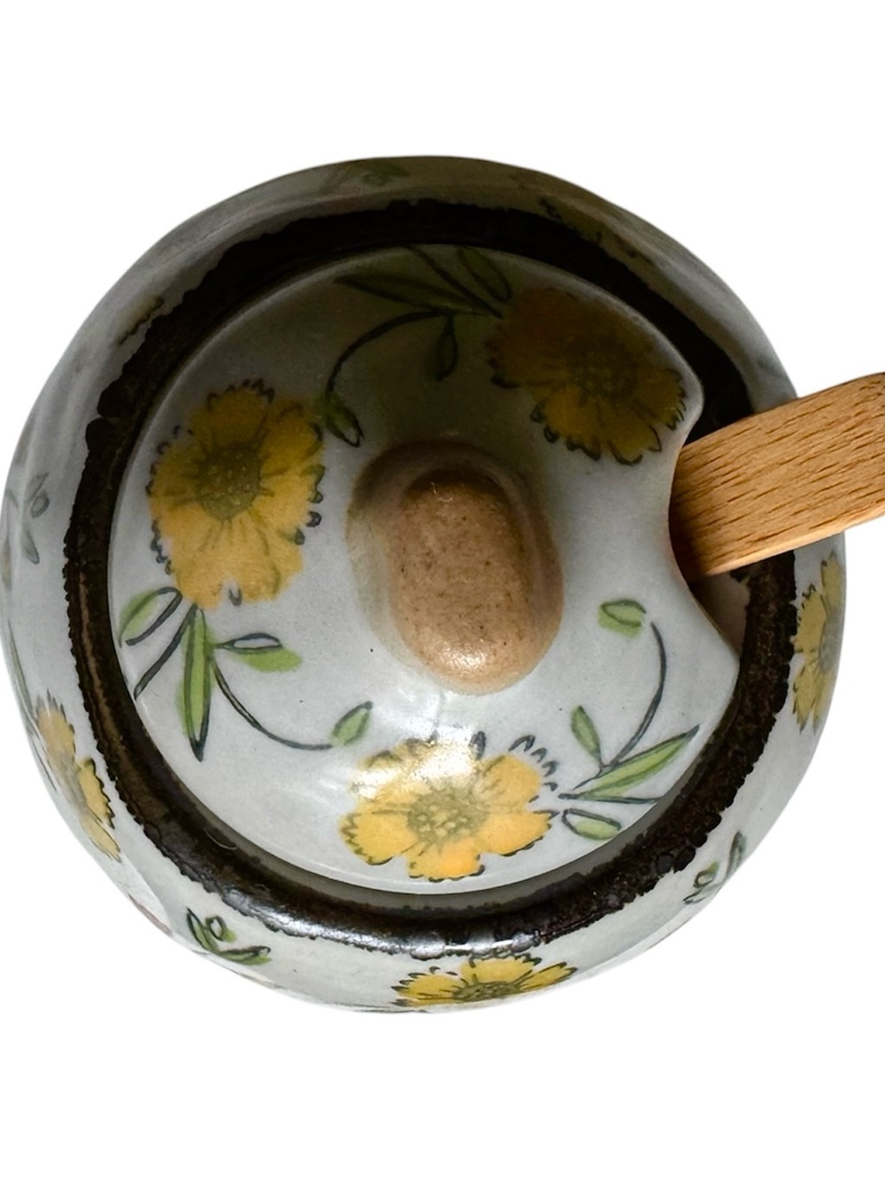 Wildflower Ceramic Sugar Bowl and Creamer Set — Yellow & Green Flower Pattern - Picture 2 of 7